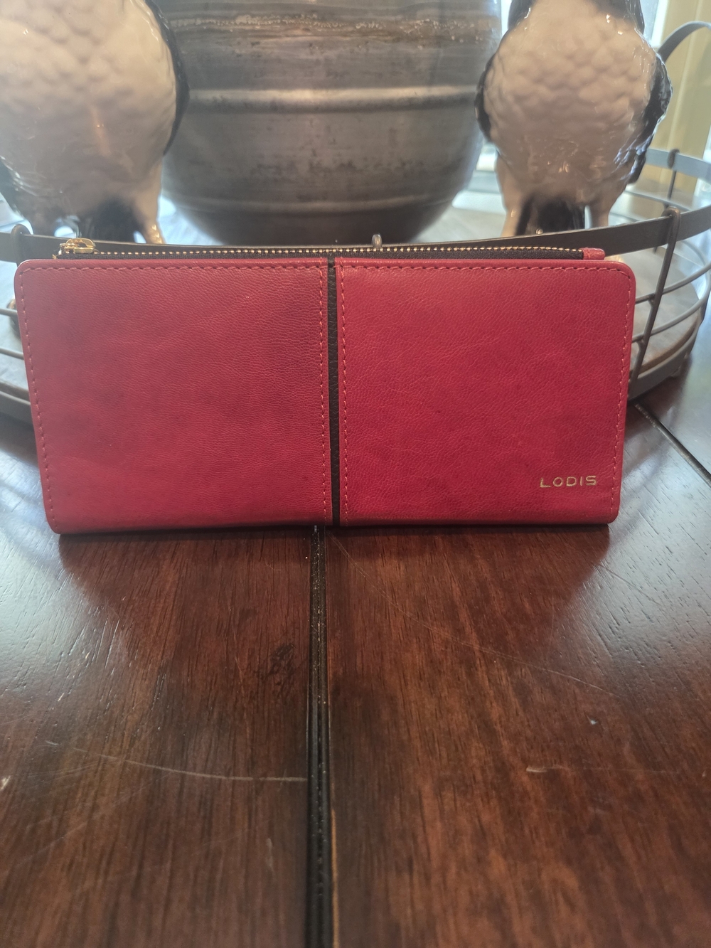 LODIS Red Zip Leather Wallet